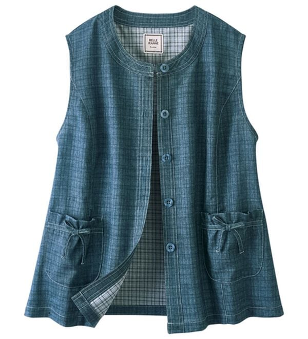 ルフラン（ルフラン）の「リボンポケットの裏チェックベスト（ベスト）」｜ネイビー系