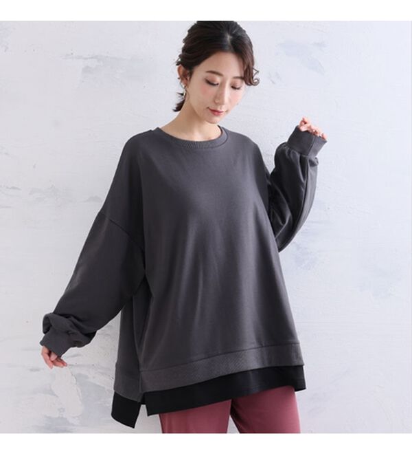 A HAPPY MARILYN（アハッピーマリリン）の「【Ｌ～１０Ｌ】ゆるっと楽ちん！着ぶくれ回避の　重ね着風　ミニ裏毛　プルオーバー（カットソー）」｜詳細画像