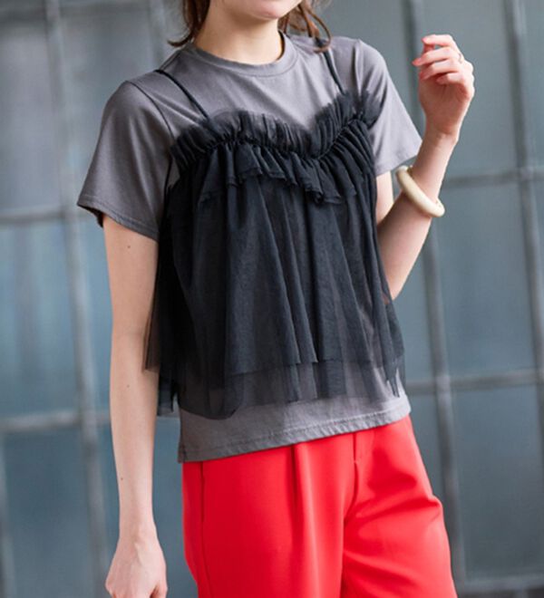 RANAN（ラナン）の「チュールビスチェドッキングTシャツ（Tシャツ）」｜詳細画像