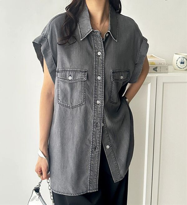 GeeRA（ジーラ）の「着回し自在！フレンチスリーブデニムシャツ（シャツ）」｜詳細画像