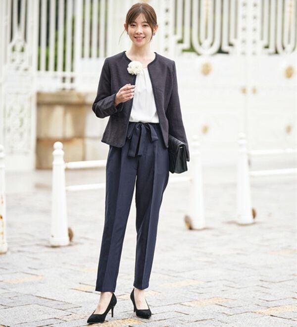 4点セット】ツイードジャケットテーパードパンツスーツセット  