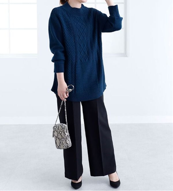 BELLUNA（ベルーナ）の「パッチワーク調ケーブルニットチュニック（チュニック）」｜詳細画像