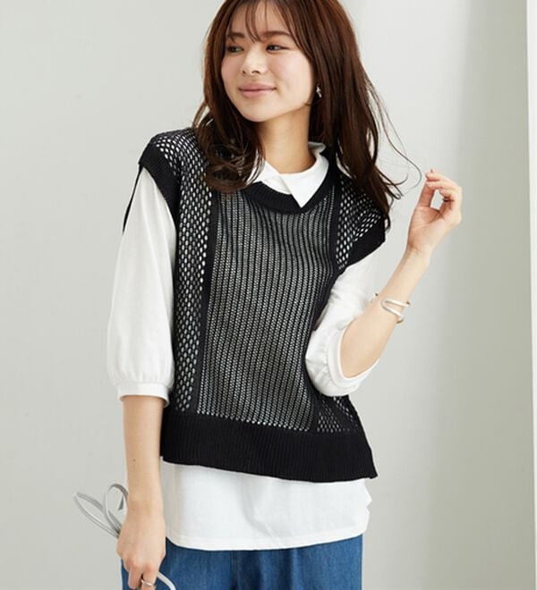 BELLUNA（ベルーナ）の「透かし編ニットベストアンサンブル（アンサンブル）」｜詳細画像