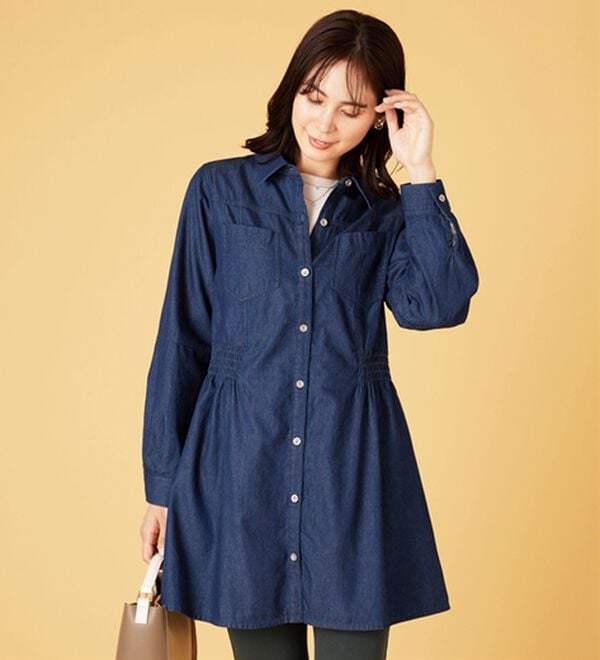 BELLUNA（ベルーナ）の「シャーリング使いデニムシャツチュニック（チュニック）」｜詳細画像