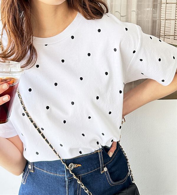 GeeRA（ジーラ）の「綿１００％ドット刺しゅうシルケットＴシャツ（Tシャツ）」｜詳細画像