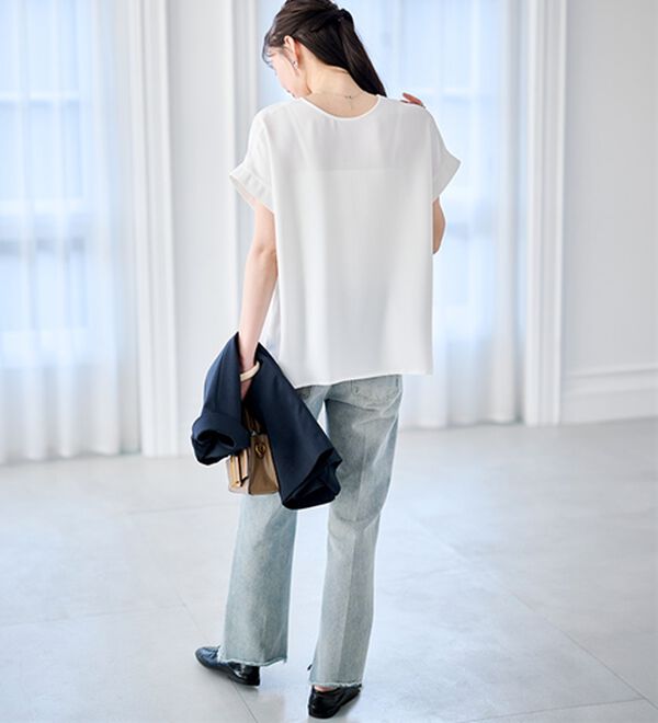 RANAN（ラナン）の「【汗シミ防止】ひんやり&防シワ前後2WAYハーフジップブラウス（ブラウス）」｜詳細画像