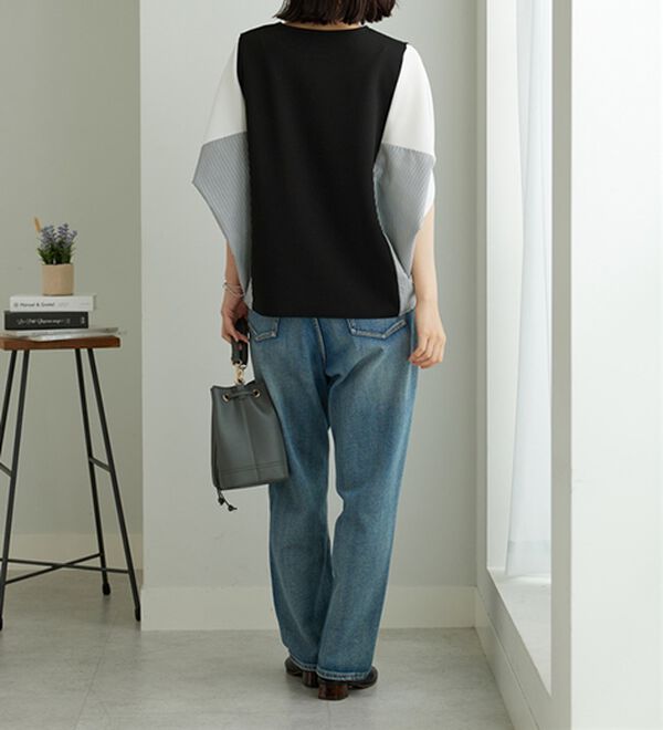 BELLUNA（ベルーナ）の「ストライプ配色切替ドルマンプルオーバー（カットソー）」｜詳細画像