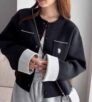RANAN（ラナン）の「＜U.S.POLO ASSN.＞Ｗフェイスバイカラーカーディガン（ニットカーディガン）」｜ブラック系