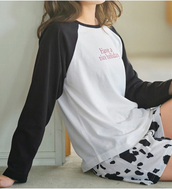 YU'NOW（ユナウ）の「ラグランスリーブＴシャツ＆ショートパンツセット（パジャマ・ルームウェア）」｜詳細画像