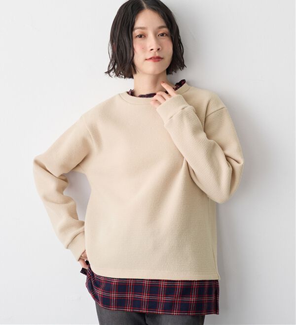 Viola e Viola（ヴィオラ エ ヴィオラ）の「あったか裏起毛異素材切替ニットソートップス（カットソー）」｜詳細画像