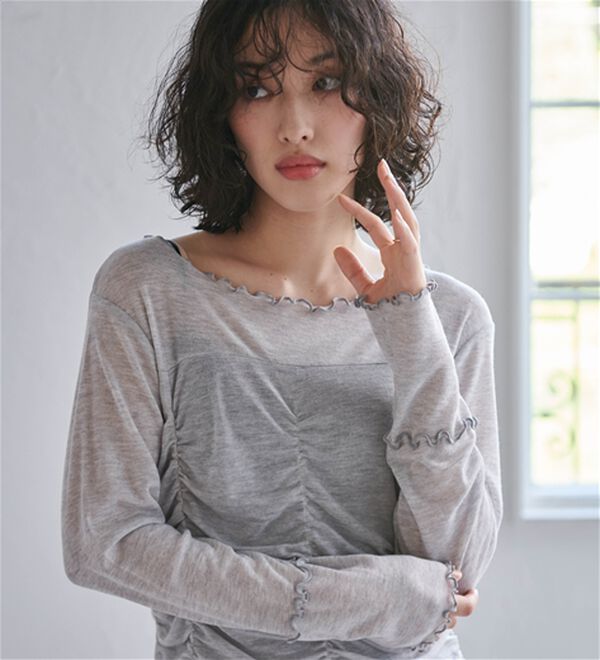 RANAN（ラナン）の「ギャザーデザインシアーTシャツ（Tシャツ）」｜詳細画像