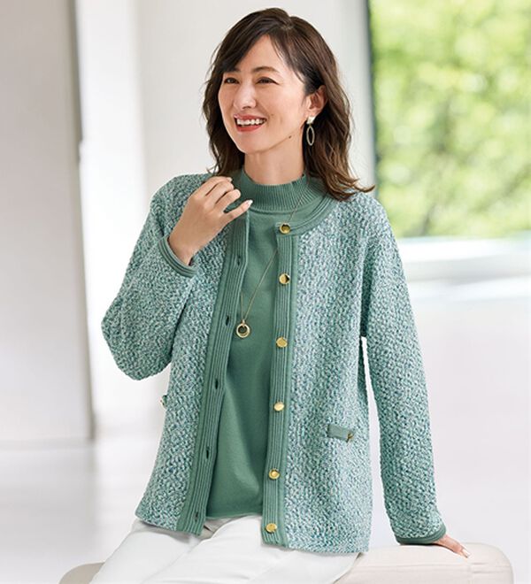 変化編テープヤーンミックス調カーディガンアンサンブル - ベルーナ  