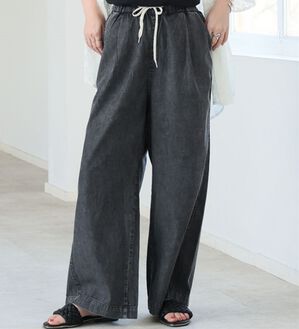 A HAPPY MARILYN（アハッピーマリリン）の「【Ｍ～８Ｌ】楽して叶う！イージーデニムワイドパンツ（ワイドパンツ・ガウチョ）」｜ブラック