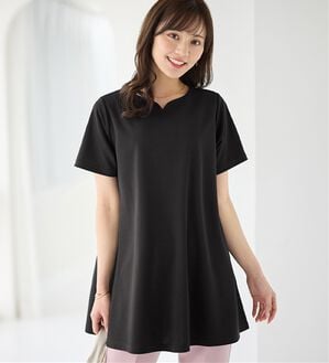 alotta（アロッタ）の「【接触冷感】さらっと快適！高見えフレアーロングチュニックＴシャツ（チュニック）」｜ブラック