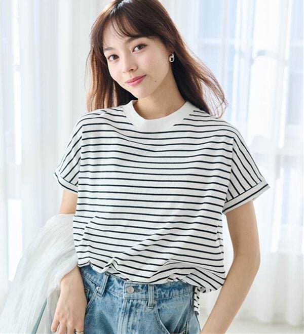 RANAN（ラナン）の「【選べる袖丈】ひんやり！＜BC＞綿100％プチハイネックＴシャツ（カットソー）」｜詳細画像