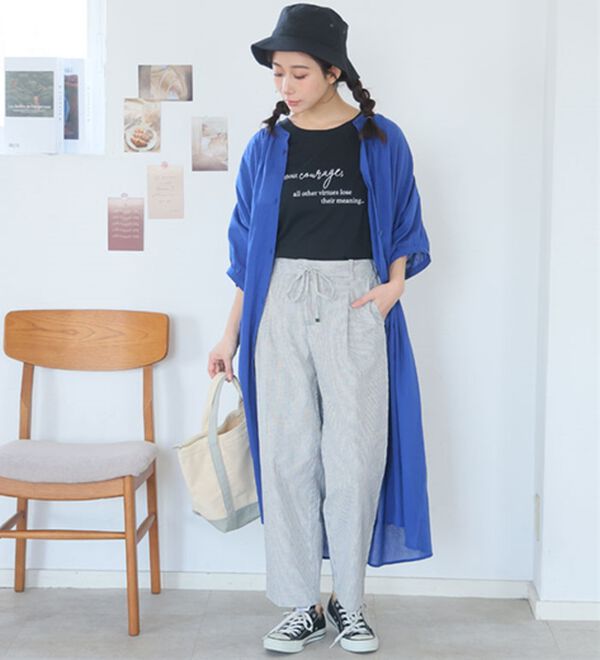 A HAPPY MARILYN（アハッピーマリリン）の「【Ｌ～６Ｌ】【風通るプレミアム】綿１００％ 楊柳 五分袖 ギャザーたっぷりワンピース（カットソーワンピース）」｜詳細画像