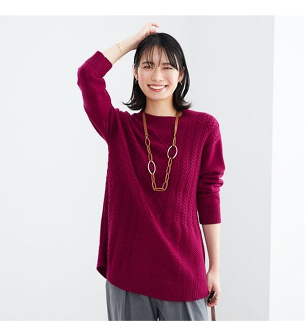 BELLUNA（ベルーナ）の「パッチワーク調ケーブルニットチュニック（チュニック）」｜詳細画像