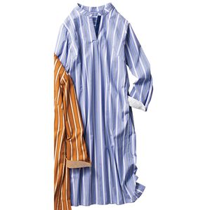 VINNO（ヴィノ）の「ＵＶカットコットンミックスストレッチワンピース（カットソーワンピース）」｜ブルーストライプ