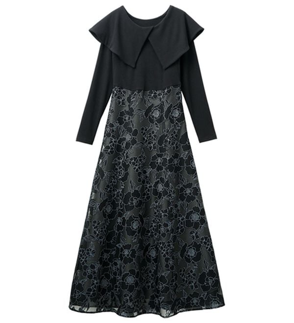 RANAN（ラナン）の「オパールフラワードッキングワンピース（ドッキングワンピース）」｜ブラック系