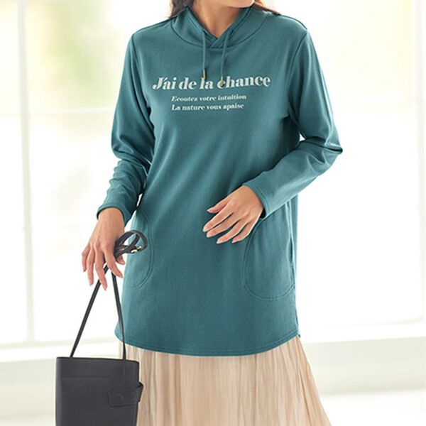 BELLUNA（ベルーナ）の「衿デザイン裏起毛ロゴチュニック（チュニック）」｜詳細画像