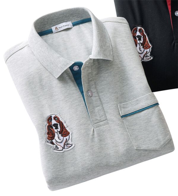 「＜ハッシュパピー＞配色長袖ポロシャツ（メンズポロシャツ）」｜グレー