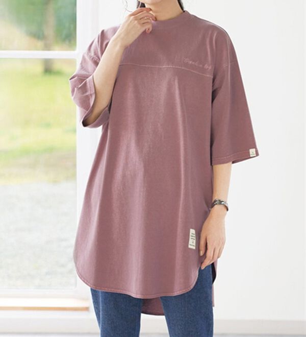 BELLUNA（ベルーナ）の「ビンテージ風コットン１００％刺しゅう入りチュニック（チュニック）」｜グレイッシュローズ