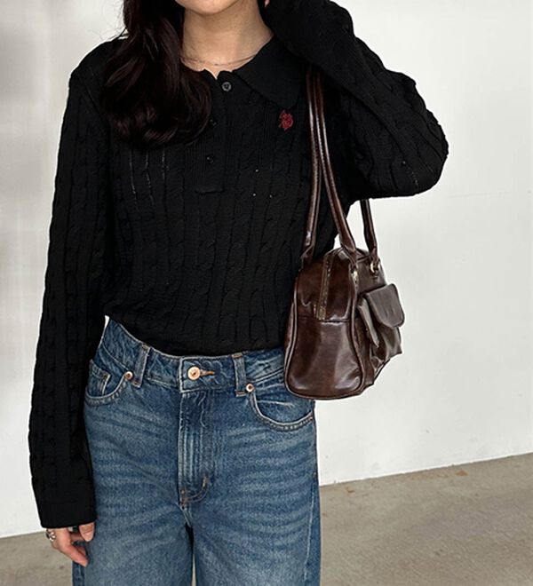 RANAN（ラナン）の「＜U.S.POLO ASSN.＞刺繍長袖ケーブルポロニット（ニット・セーター）」｜詳細画像