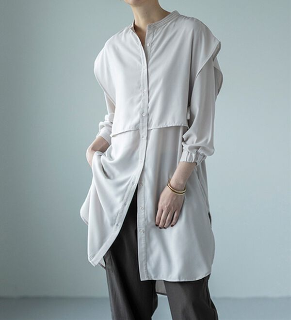 BELLUNA（ベルーナ）の「麻調素材レイヤード風ロングシャツ（シャツワンピース）」｜詳細画像