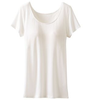 LAVIENNE（ラヴィエンヌ）の「【夏の汗対策に！】カップ付半袖インナー＜さらりラボ＞（ブラトップ・カップ付きインナー）」｜オフホワイト