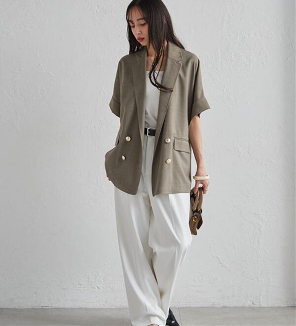 RANAN（ラナン）の「【新色追加】麻調ダブルボタンハーフスリーブジャケット（テーラードジャケット）」｜詳細画像