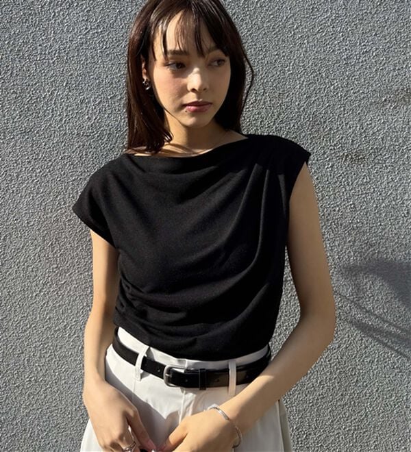 RANAN（ラナン）の「【ひんやり・ＵＶ】タックドレープフレンチスリーブカットソー（Tシャツ）」｜詳細画像