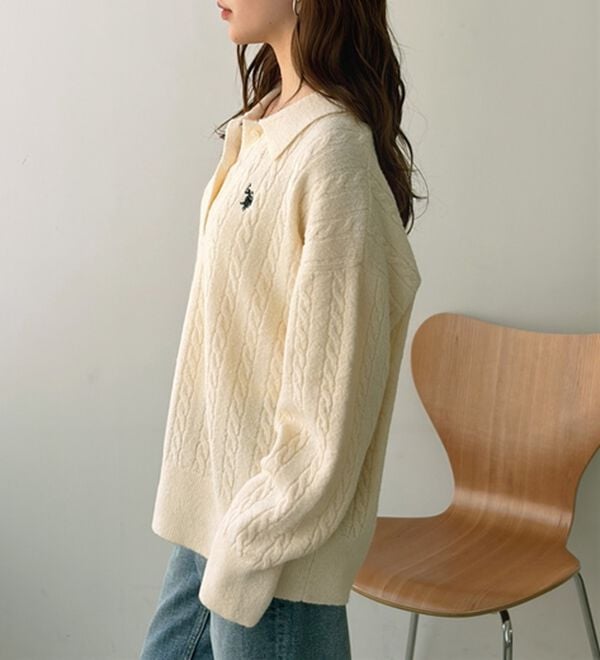 GeeRA（ジーラ）の「【Ｕ．Ｓ．ＰＯＬＯ　ＡＳＳＮ．】衿付ケーブルニット（ニット・セーター）」｜詳細画像