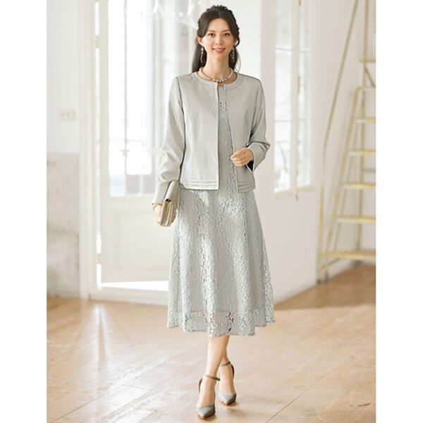 アンサンブルスーツ 軽やかロングジャケットレースワンピース  