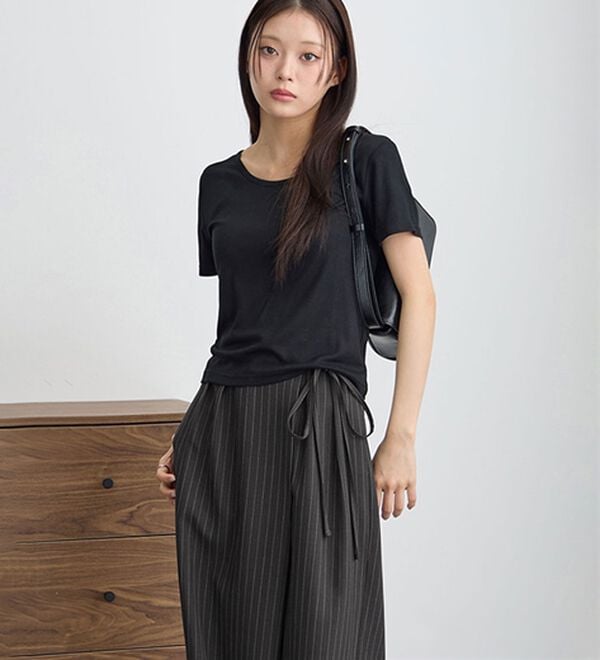 CHAN ME（チャンミ）の「ラップタックオーバーワイドスラックス（ワイドパンツ・ガウチョ）」｜詳細画像