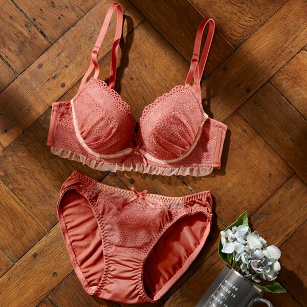 YU'NOW（ユナウ）の「プチプラブラ＆ショーツセット（ブラジャー＆ショーツセット）」｜テラコッタ系レース