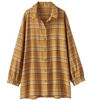 BELLUNA（ベルーナ）の「着るＵＶ対策！綿１００％デザインチェックシャツ（シャツ）」｜オレンジ系