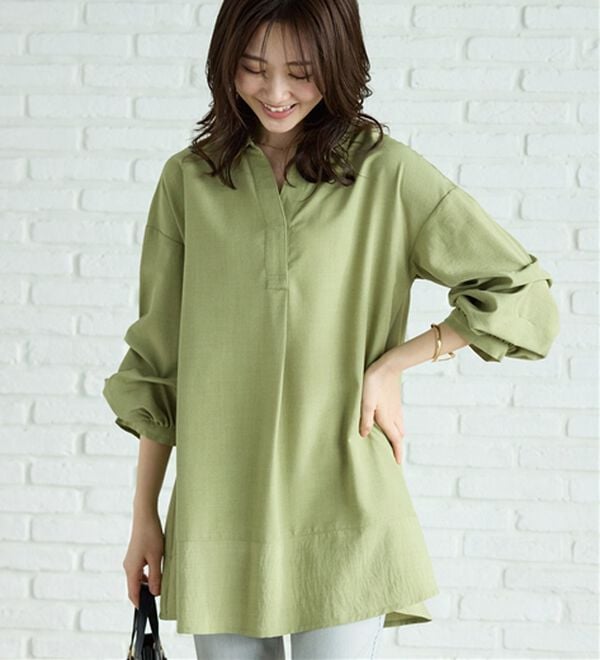 BELLUNA（ベルーナ）の「麻調素材袖タックデザインシャツチュニック（チュニック）」｜詳細画像