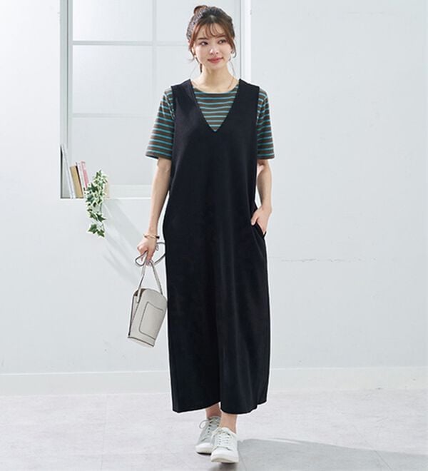 BELLUNA（ベルーナ）の「シュッと体型カバー！－３ｋｇ見えポコポコエンボス素材ジャンパースカート（ジャンパースカート）」｜詳細画像