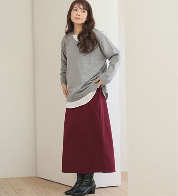 A HAPPY MARILYN（アハッピーマリリン）の「【Ｌ～８Ｌ】腰の張りを拾わない カラーで楽しむ 裏起毛バージョン タイトスカート（ロングスカート）」｜詳細画像