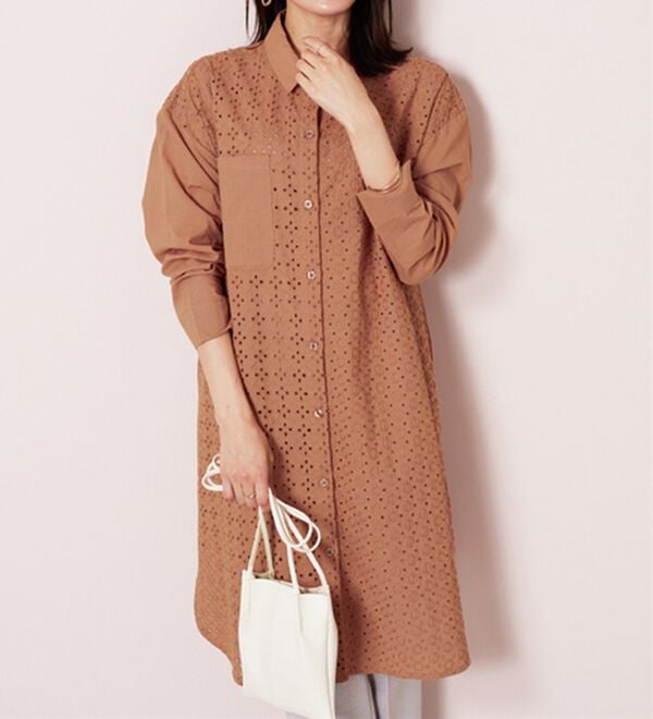 BELLUNA（ベルーナ）の「【Ｌａｇｒｉｌｕａ】ヴィンテージレース切替シアーロングシャツ（シャツワンピース）」｜詳細画像