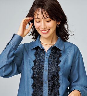 BELLUNA（ベルーナ）の「デニム素材レース使いシャツチュニック（チュニック）」｜詳細画像