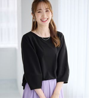 alotta（アロッタ）の「【接触冷感】さらっと上品ランタンスリーブカットソー（カットソー）」｜ブラック／７分袖