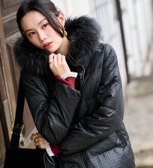 レオナール】ダウンロング・ショートミンクファー付コートサイズ40