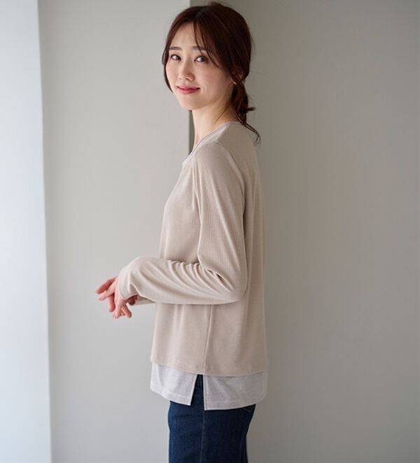 BELLUNA（ベルーナ）の「ボーダーレイヤード風デザインプルオーバー（カットソー）」｜詳細画像