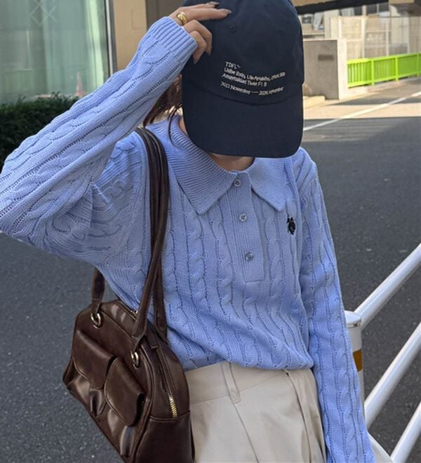 RANAN（ラナン）の「＜U.S.POLO ASSN.＞刺繍長袖ケーブルポロニット（ニット・セーター）」｜詳細画像