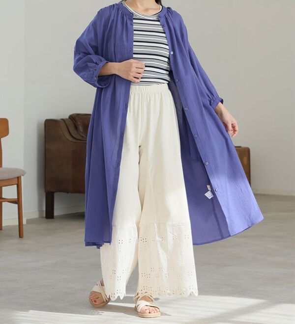 A HAPPY MARILYN（アハッピーマリリン）の「【Ｌ～６Ｌ】【風通るプレミアム】袖丈（七分・長袖）が選べる　綿１００％　楊柳　シャツチュニック（チュニック）」｜詳細画像