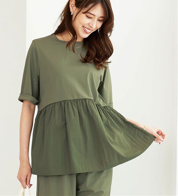 BELLUNA（ベルーナ）の「ヒンヤリ爽快！異素材切替プルオーバー（カットソー）」｜詳細画像