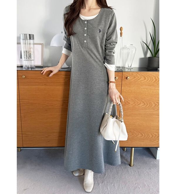 GeeRA（ジーラ）の「【U.S.POLOASSN】レイヤード風ヘンリーネックワンピース（カットソーワンピース）」｜詳細画像