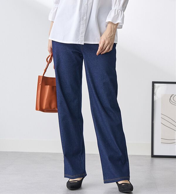 BELLUNA（ベルーナ）の「【選べる裏側】ぐん伸びニットデニムワイドパンツ（フルレングスパンツ）」｜詳細画像