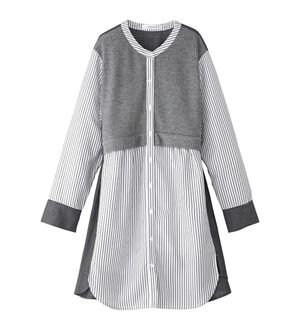 BELLUNA（ベルーナ）の「ストライプ&times;異素材切替シャツチュニック（チュニック）」｜杢グレー系